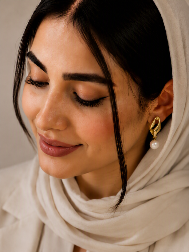 گوشواره آویز برگ مروارید — طلایی رزگلد